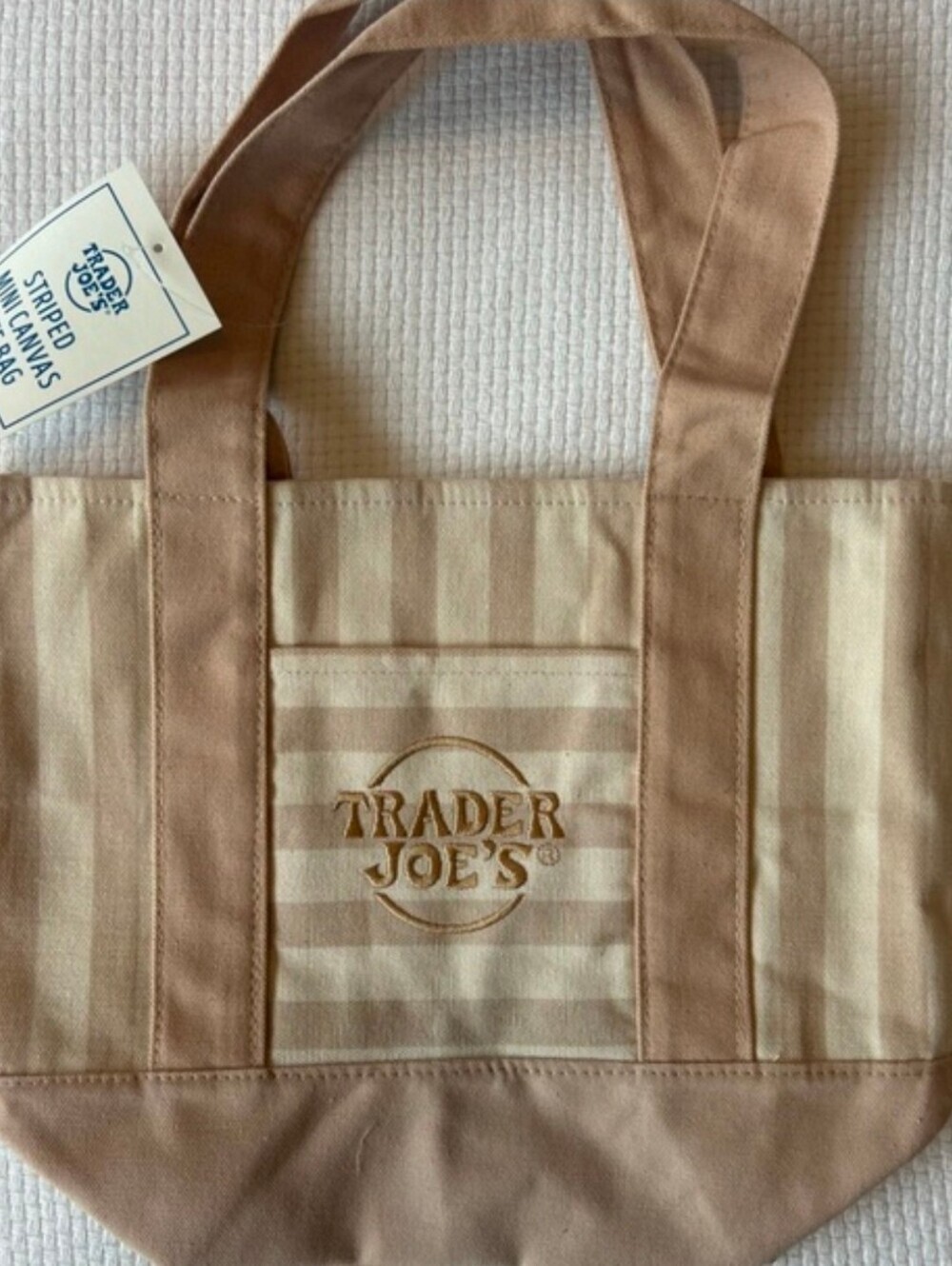 FLASH SALE-NWT-Trader Joe's Striped Canvas Tote in Beige and Tan